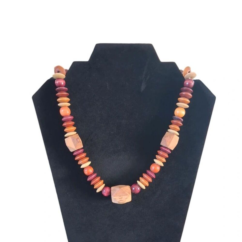 Shades of Brown Multicolor Assorted Wooden Beads Geometric Lightweight Necklace